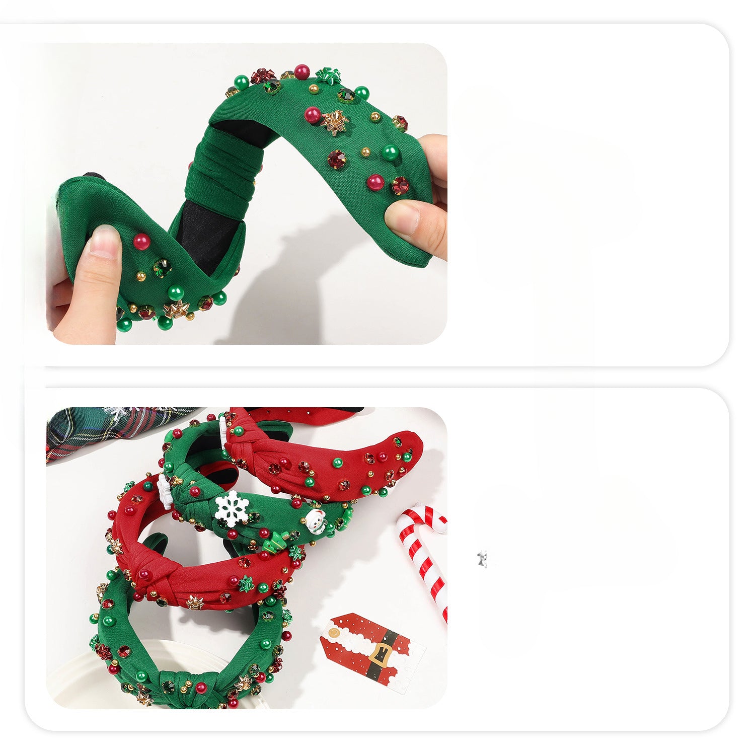 Wholesale Diamond-encrusted Knotted Christmas High Skull Top Face Wash Headband Hair Ornament